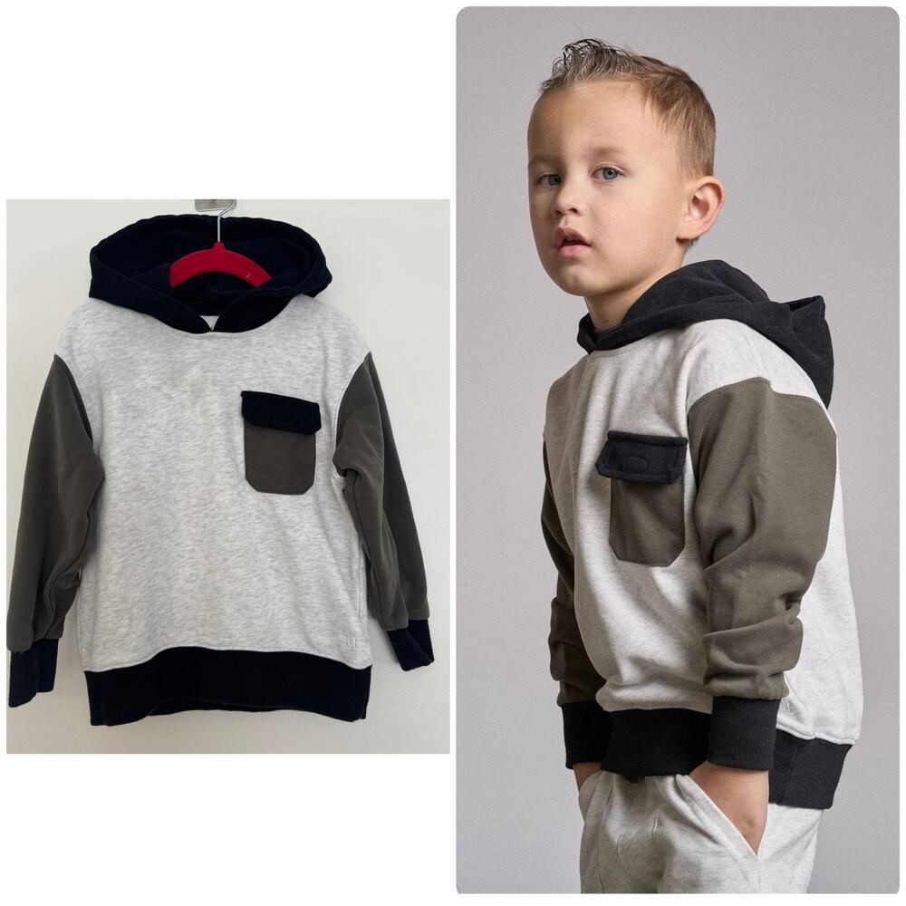 Little Bipsy Color Block Hoodie in Grey/Army Green/Black